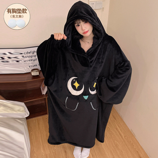 罗小黑睡袍冬加厚女款睡裙加厚带胸垫2025新款长款到脚踝浴袍套装