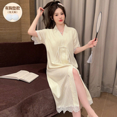 加长款 纯棉睡裙夏季 带胸垫短袖 2024新款 过膝孕妇睡衣网红风 女款