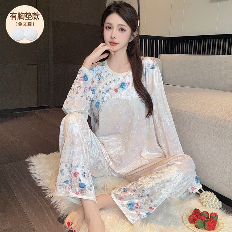2025新款盘扣秋冬季睡衣女款国风