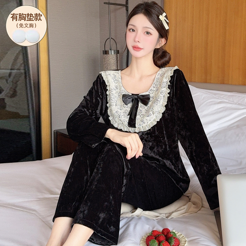 睡衣女秋冬季钻石绒加厚保暖网红