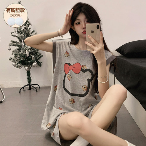 纯棉睡衣女款夏带胸垫背心可外穿