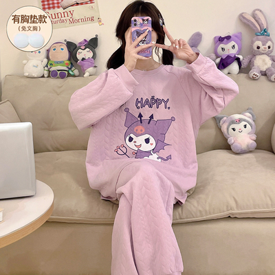 睡衣女冬季带胸垫空气棉纯棉保暖