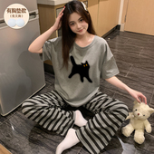 女士可外穿套装 纯棉带胸垫睡衣女款 2025年新款 长裤 可爱女生 夏短袖