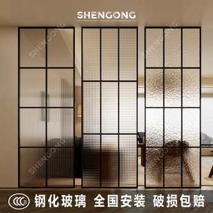 长虹艺术玻璃隔断屏风房间墙卫生间半墙复中古侘寂水波纹客厅玄关