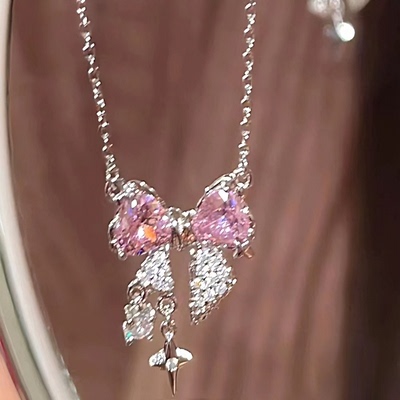 芒星蝴蝶结流苏项链女小众锁骨链