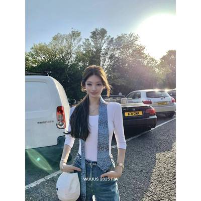 Wuuus 【店主偏爱 】白色七分袖打底衫女早秋修身内搭上衣T恤外穿