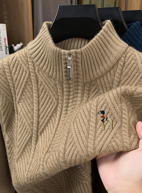 奥特莱斯撤柜秋冬季羊毛衫男士半高拉链领 长袖保暖打底针织毛衣