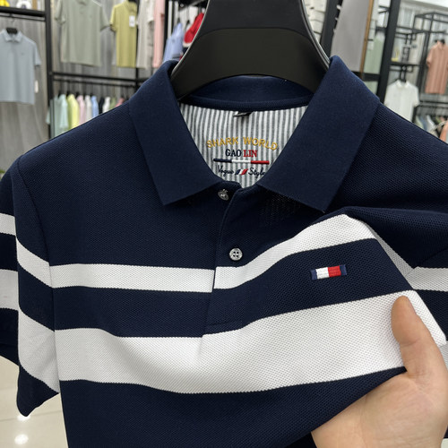 奥特莱斯1折撤柜 正品短袖T恤男 夏季新款时尚休闲翻领条纹polo衫