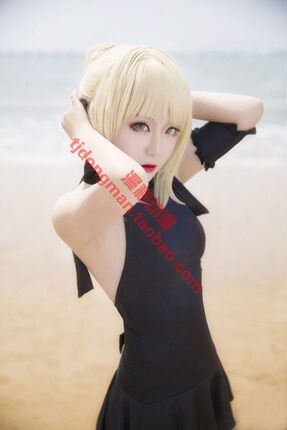 Fate圣杯战争 黑Saber 阿尔托利亚 泳装 cosplay动漫服装假发定制