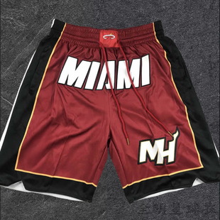 热火队美式短裤魔术公牛湖人刺绣密秀男复古速干透气五分裤篮球裤