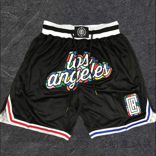 快船队街头五分裤刺绣密秀男复古速干透气城市美式运动短裤篮球裤