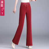 女职业女裤 女士刺绣显瘦西裤 高腰微喇裤 垂顺不打皱秋冬厚款