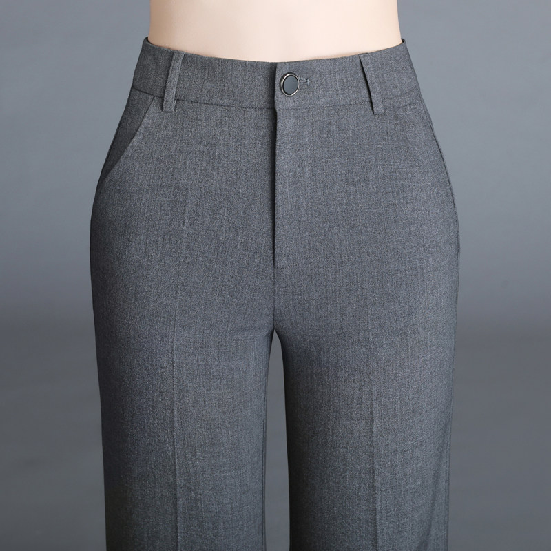 春夏薄垂顺西裤女高腰直筒裤子中筒裤休闲女职业灰色西裤小脚裤