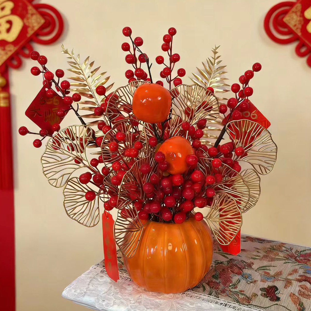 发财果福桶年宵花摆件陶瓷花瓶喜庆红果仿真柿子客厅开业乔迁装饰,家居饰品,福桶,淘宝优惠券,粉丝福利购,淘宝优惠卷
