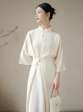 初蝉设计感改良旗袍女2025夏季新款水滴立领腰封新中式国风连衣裙