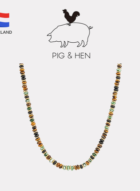 pig hen项链吊坠男潮牌男士项链小众设计天然石个性钛钢项链礼物