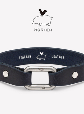 PIG&HEN皮革手链男士黑色百搭商务扣手镯