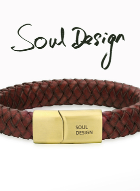 SoulDesign纯牛皮设计男皮质手绳复古红情侣潮流复古男女手饰欧美