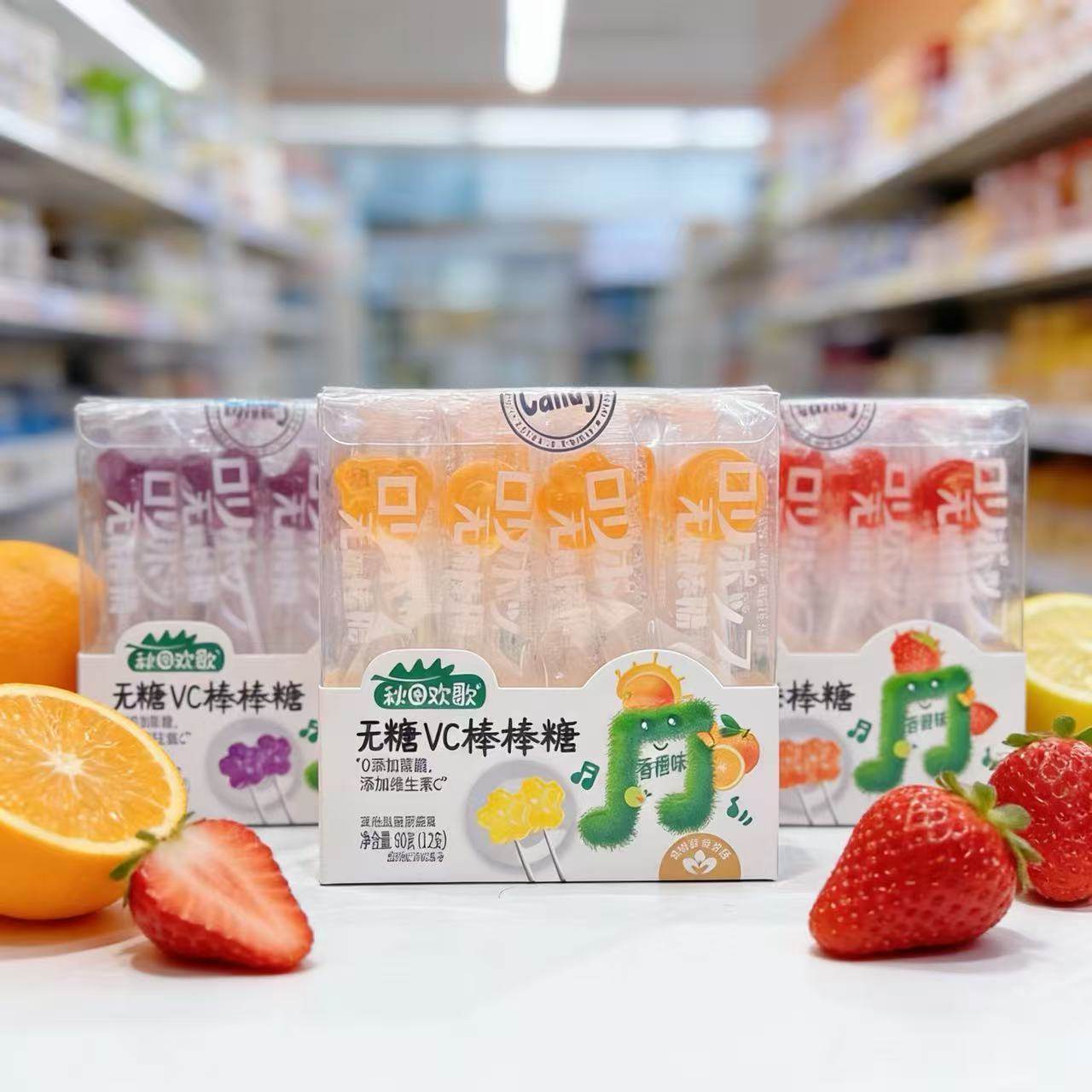 秋田欢歌无糖VC棒棒糖60克（12支）   草莓味  香橙味  蓝莓味,零食/坚果/特产,棒棒糖,淘宝优惠券,粉丝福利购,淘宝优惠卷