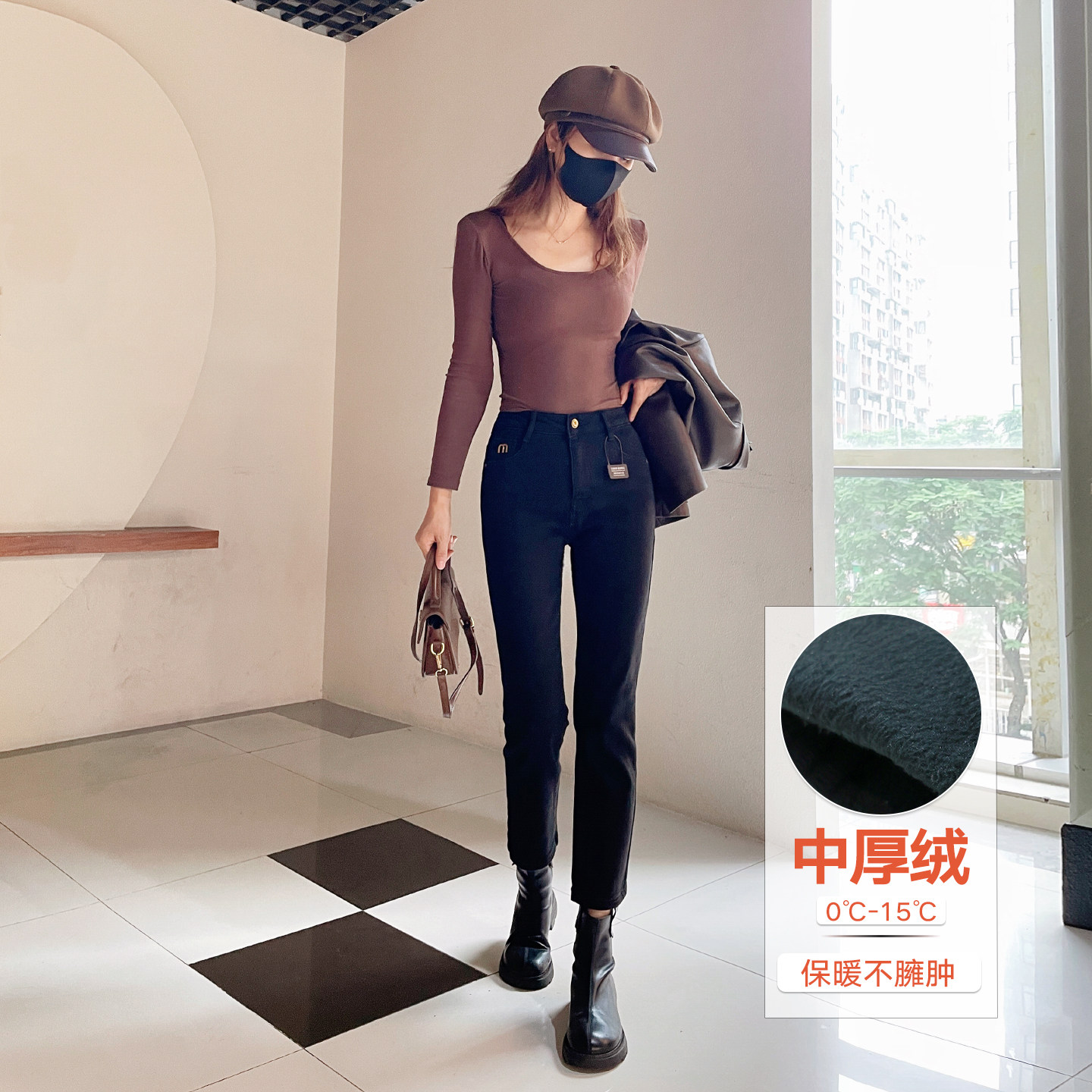 2025冬季加绒黑灰色新款高腰显瘦牛仔裤女小脚裤修身小个子八分裤,女装/女士精品,牛仔裤,淘宝优惠券,粉丝福利购,淘宝优惠卷