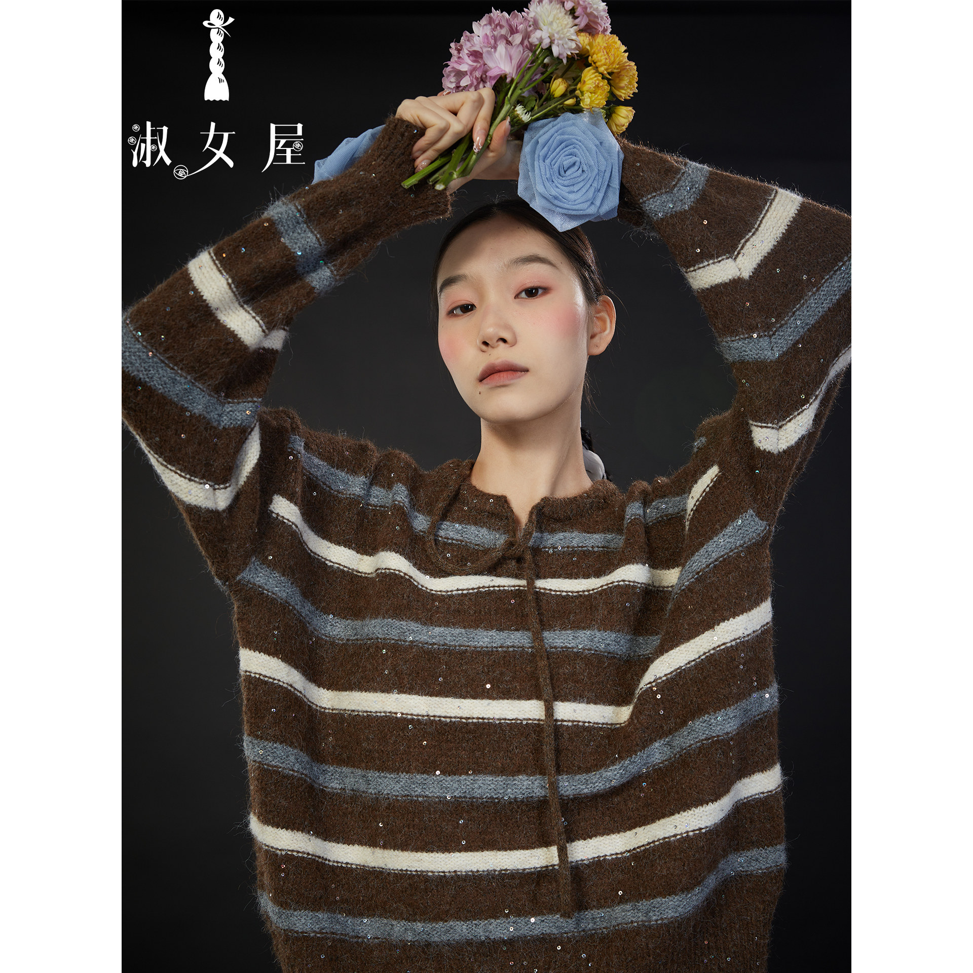 淑女屋艺术家居店毛衣公主。牧人玫瑰花条纹。毛衣,女装/女士精品,毛衣,淘宝优惠券,粉丝福利购,淘宝优惠卷