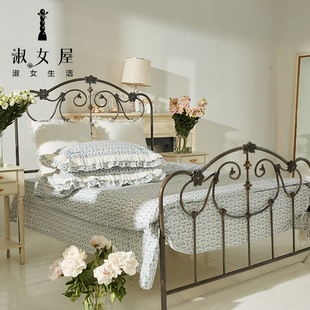 淑女屋秘密花园。英格兰乡村公主蓝玫瑰公主床单四件套