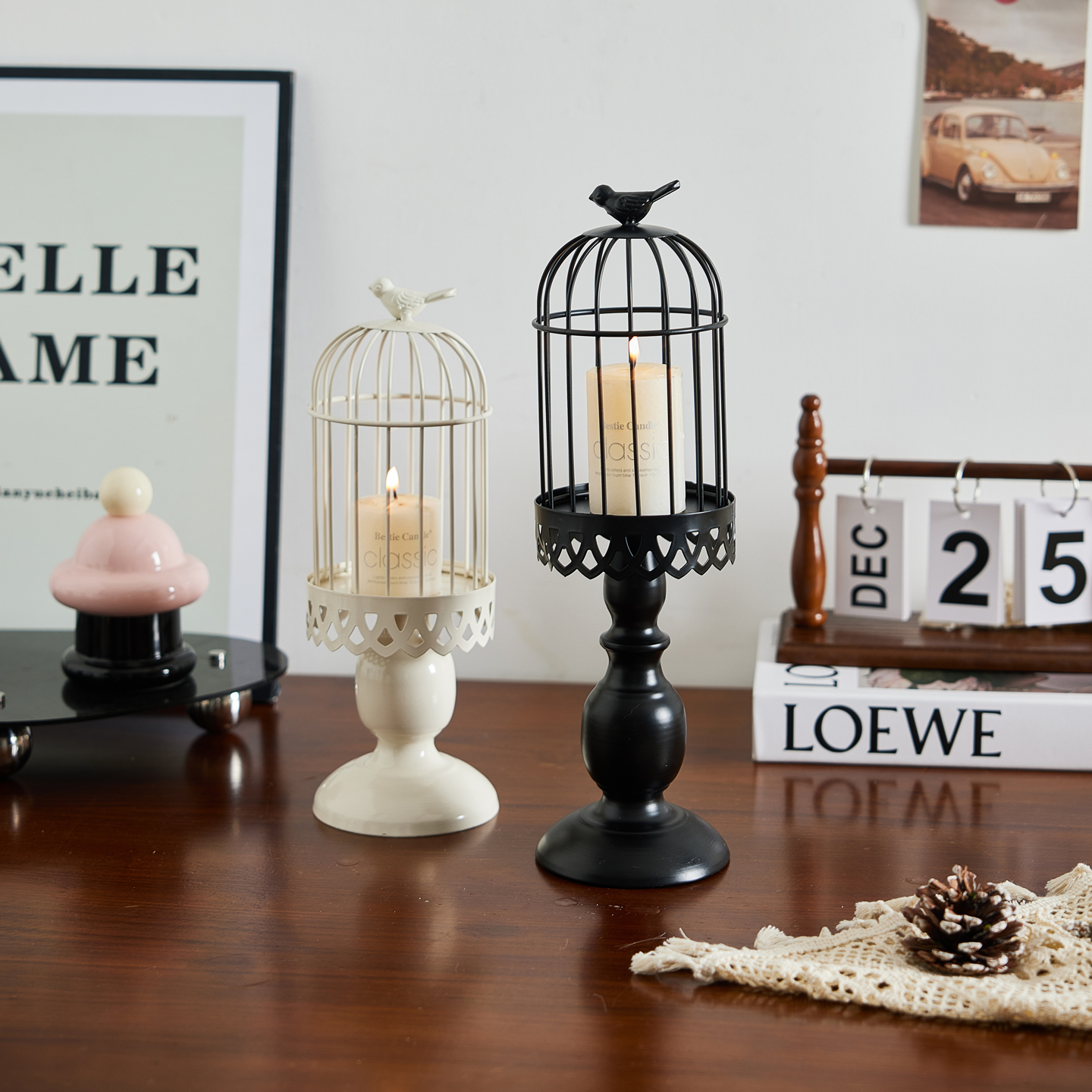 欧式复古鸟笼烛台摆件