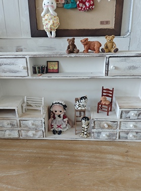 复古白色多层抽屉收纳柜中古娃娃屋做旧木质置物架桌面整理柜