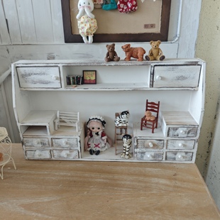 复古白色多层抽屉收纳柜中古娃娃屋做旧木质置物架桌面整理柜