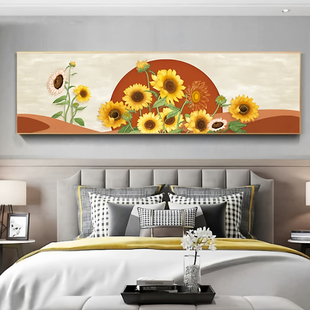 向阳向日葵床头质感轻奢客厅人工打磨高档砂岩肌理画沙发背景