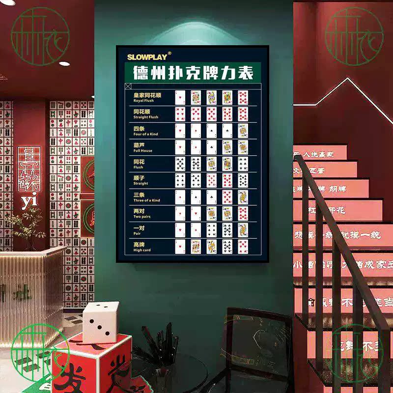 棋牌室麻将馆装饰画德州扑克牌力表挂画纸牌赌场麻将房娱乐会所画图片