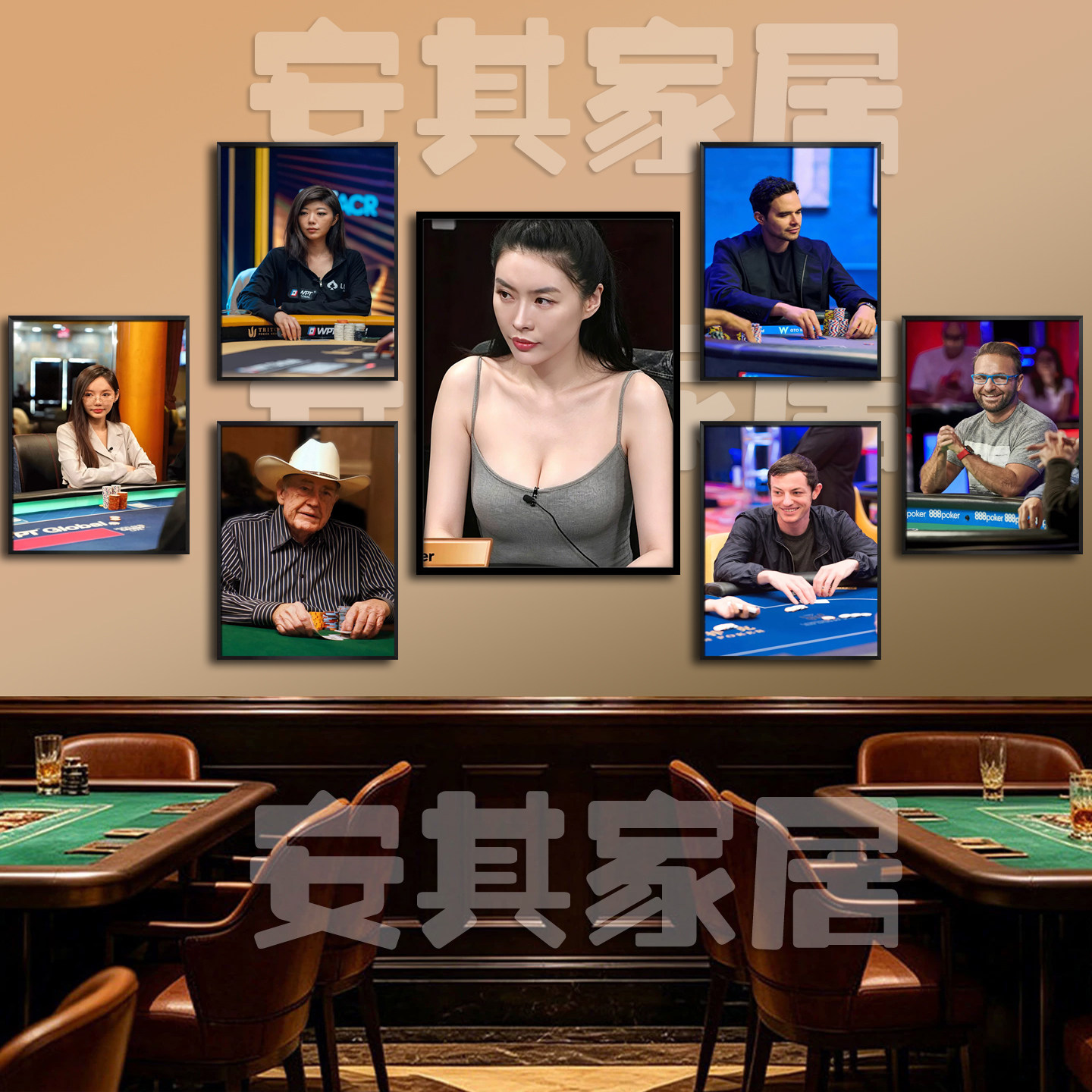 德州扑克美女明星棋牌室装饰画麻将馆挂画纸牌赌场包间酒馆壁画