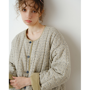 蓝影花双面穿三层夹棉加厚家居套装秋冬保暖棉服可外穿女外套新款