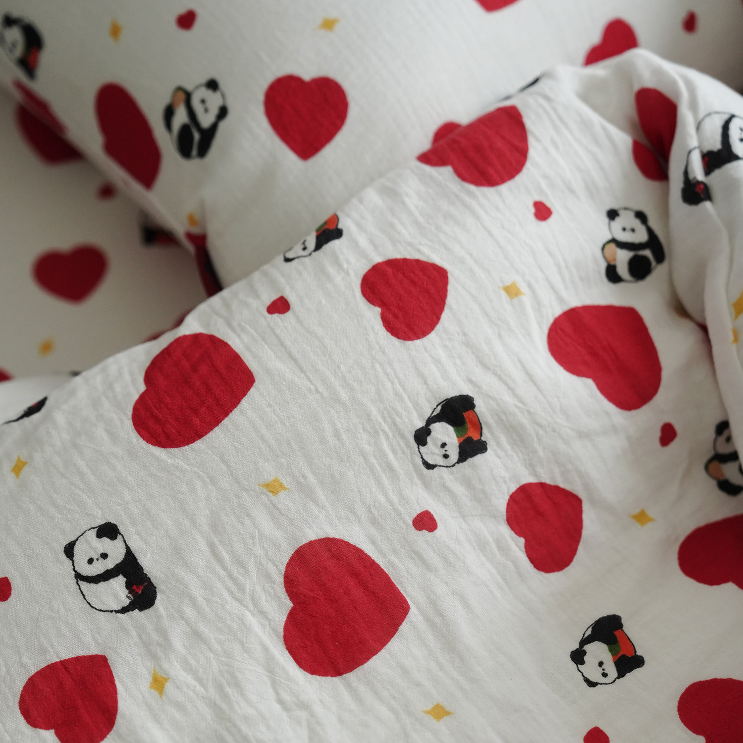 爱心熊猫 高密纯棉柔软纱布床单被套床笠枕套单人被罩宿舍床品1.2