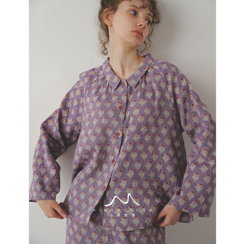 紫莓织夏梦·原创短袖长袖九分裤睡衣套装纯棉双层纱家居服可外穿