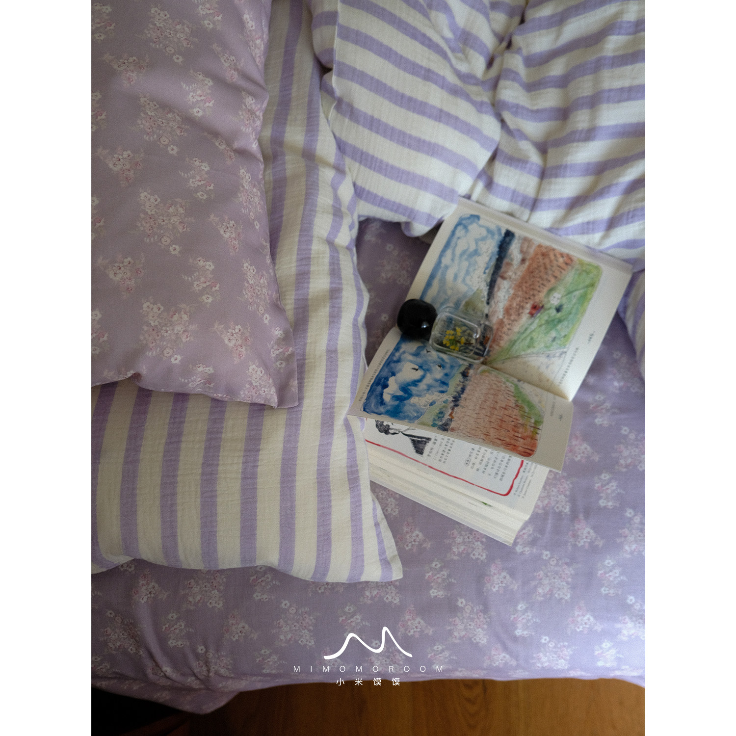 朝雾碎花&middot;纯棉双层纱复古碎花被套四件套1.8床单床笠赠1枕套早春