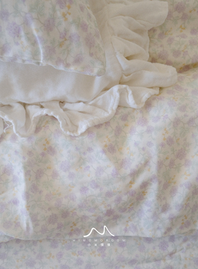 紫色鸢尾·纯棉双层纱田园风床单被套床笠床罩枕套单件床品1.8m新