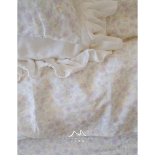 紫色鸢尾·纯棉双层纱田园风床单被套床笠床罩枕套单件床品1.8m新