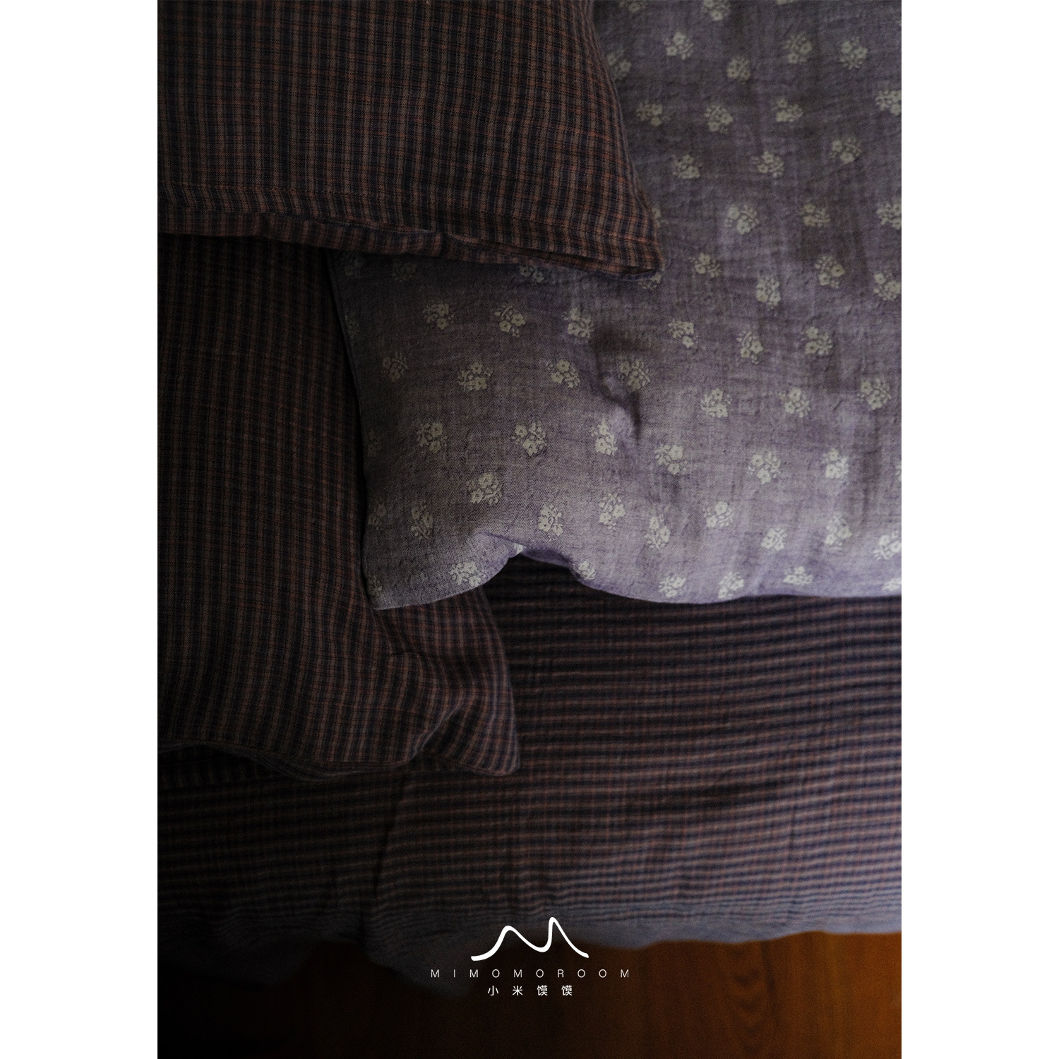 紫薯条纹&middot;复古碎花深色系纯棉纱布四件套1.8m床单床笠被套枕套