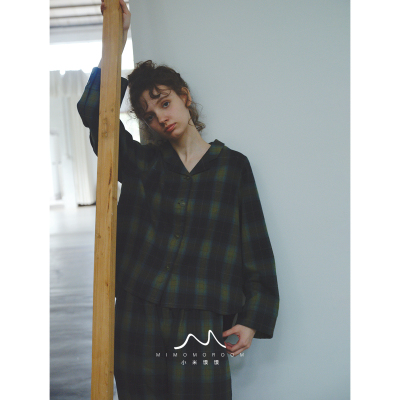 森中绿复古格纹加厚纯棉睡衣秋冬家居服显白套装可外穿女生25新款