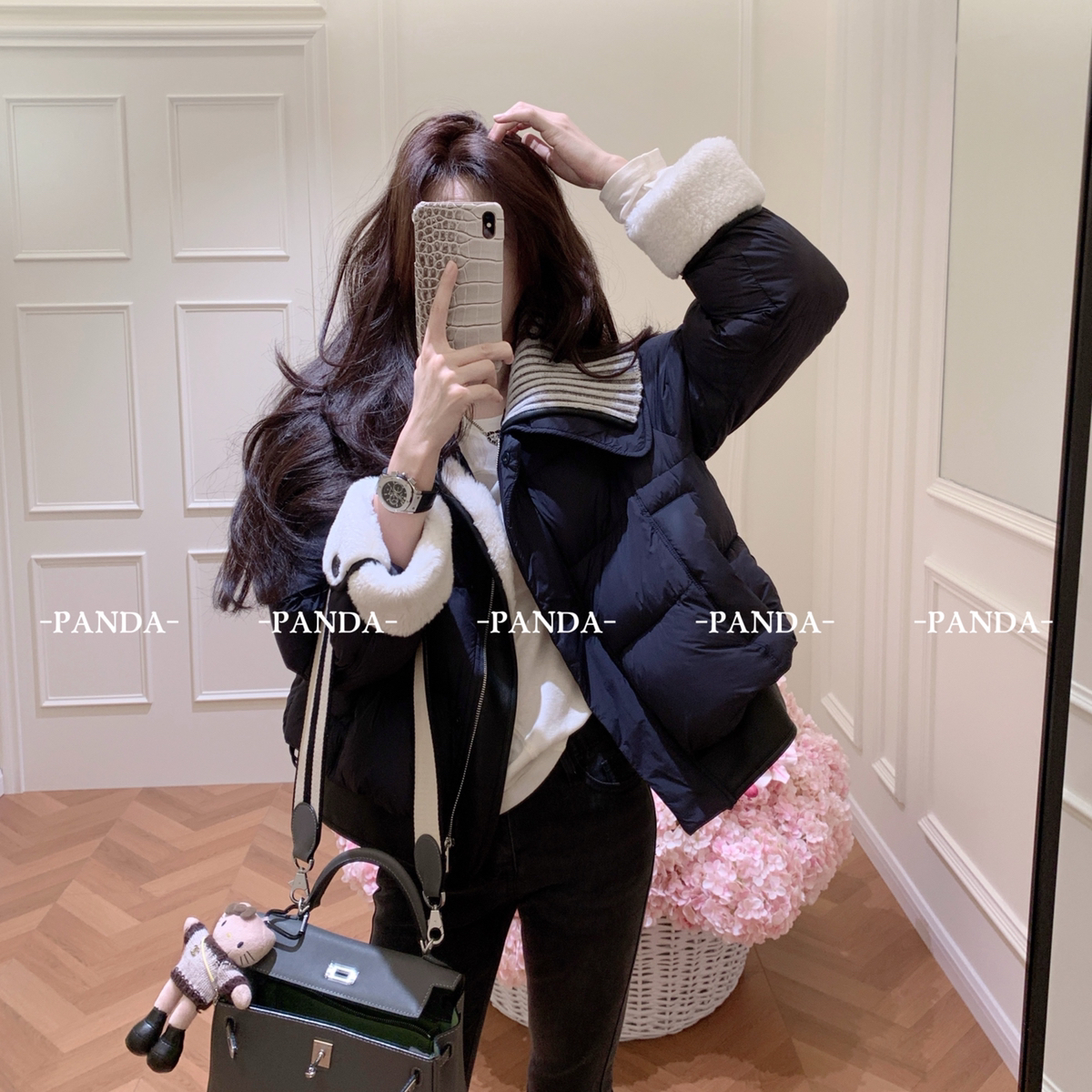 PANDA-订单满️针织翻领针织拼接设计感保暖羽绒服外套68003