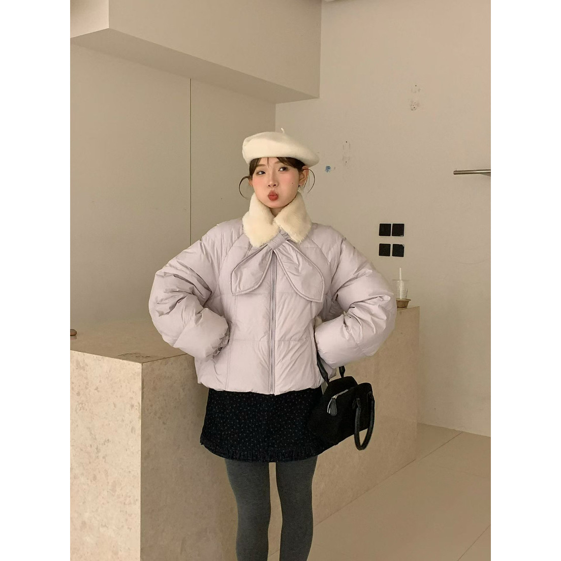 买手严选-泡菜馆-系带收腰短款保暖羽绒服外套(配围脖)YS1-88106