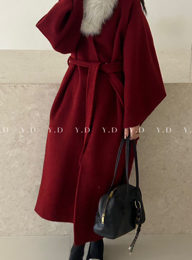 嘟-小个子羊毛外套(配可拆真狐狸毛毛领腰带)（含70绵羊毛）04789