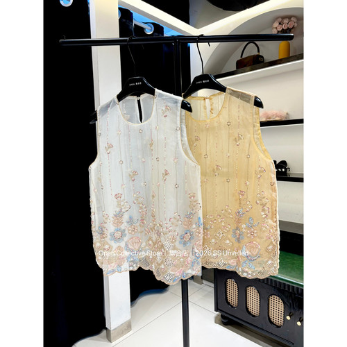 open集合店-夏上新精致新中式典雅大方气质薄纱钉珠刺绣背心B7405