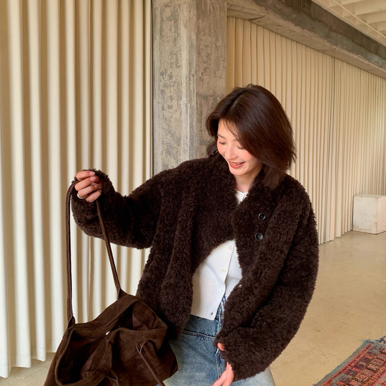 SO-新韩系两粒扣简约百搭短款颗粒羊毛外套（含100羊毛）HL-88886