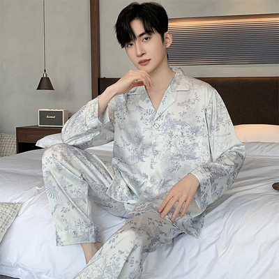 【热卖爆款】睡衣男冰丝长袖套装
