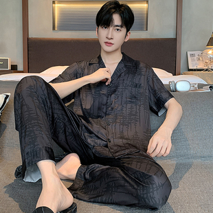 夏季睡衣男冰丝薄款短袖长裤男款夏天2025新款大码男士家居服夏装