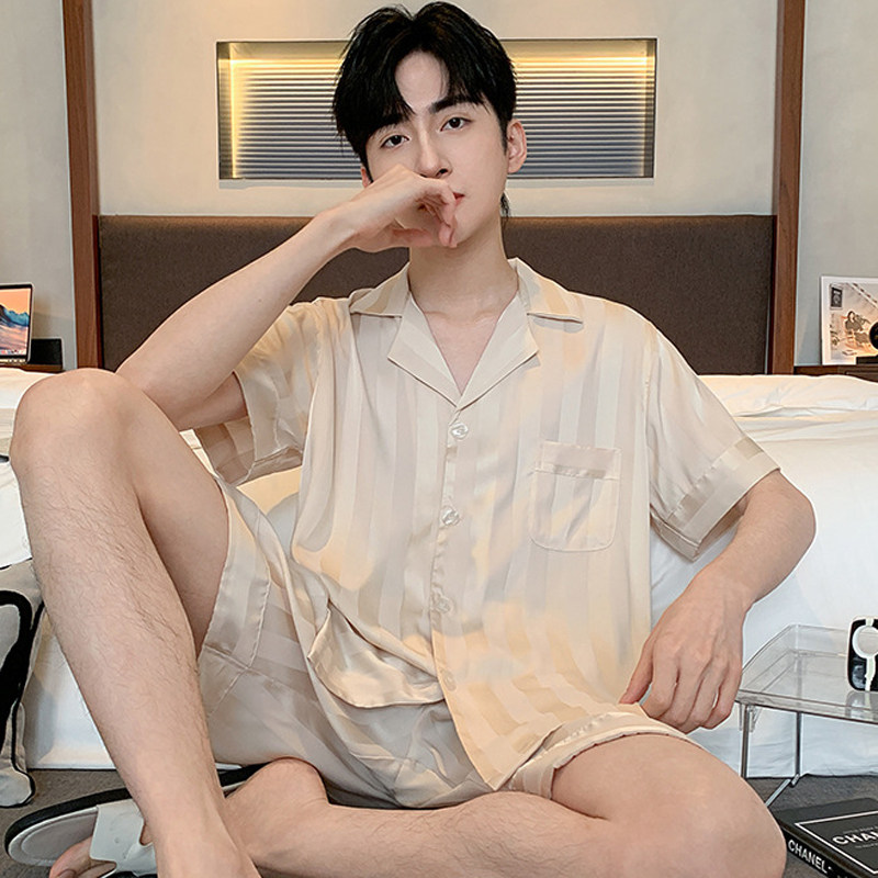 夏季睡衣男款冰丝短袖短裤薄款夏装男式高级感丝绸男式居家服夏天