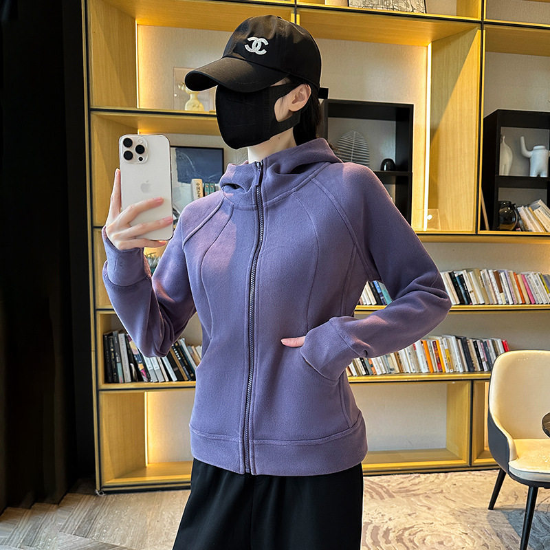 加绒连帽外套女秋冬季2025新款修身显瘦加厚休闲外穿长袖拉链卫衣