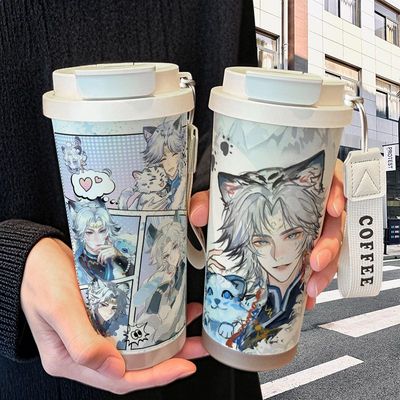 百里守约二次元周边保温杯不锈钢学生颜值吸管双饮大容量咖啡水杯